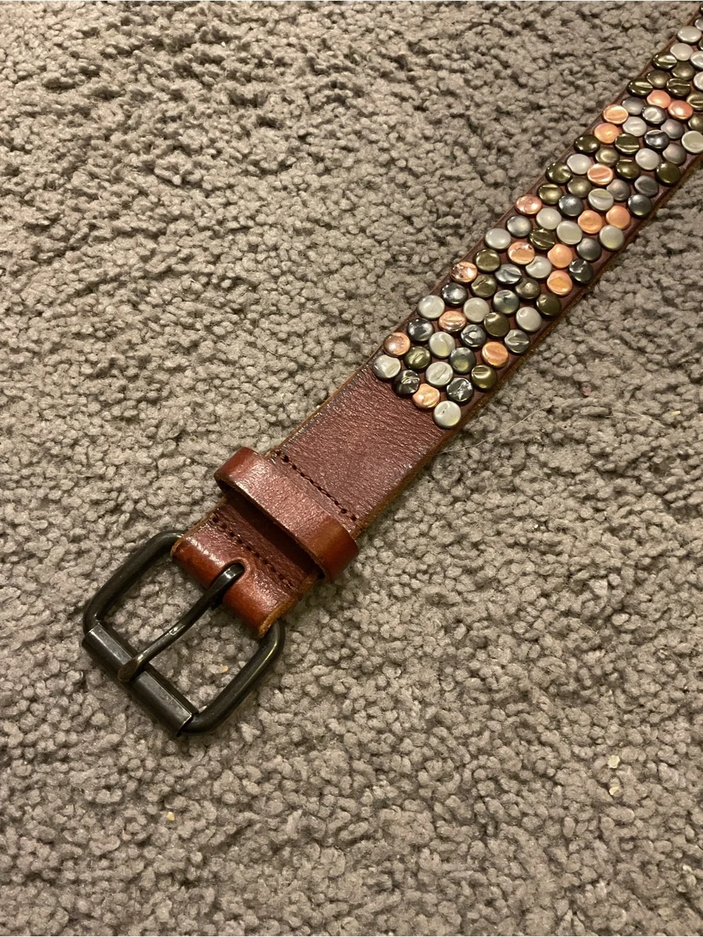 Amsterdam Heritage 85 Brown Leather Dress Belt Multicolor Metallic Stud Boho